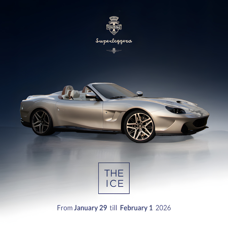 Touring Superleggera debuts the Superleggera Veloce12 Barchetta in a new livery at The I.C.E. in St. Moritz 2026